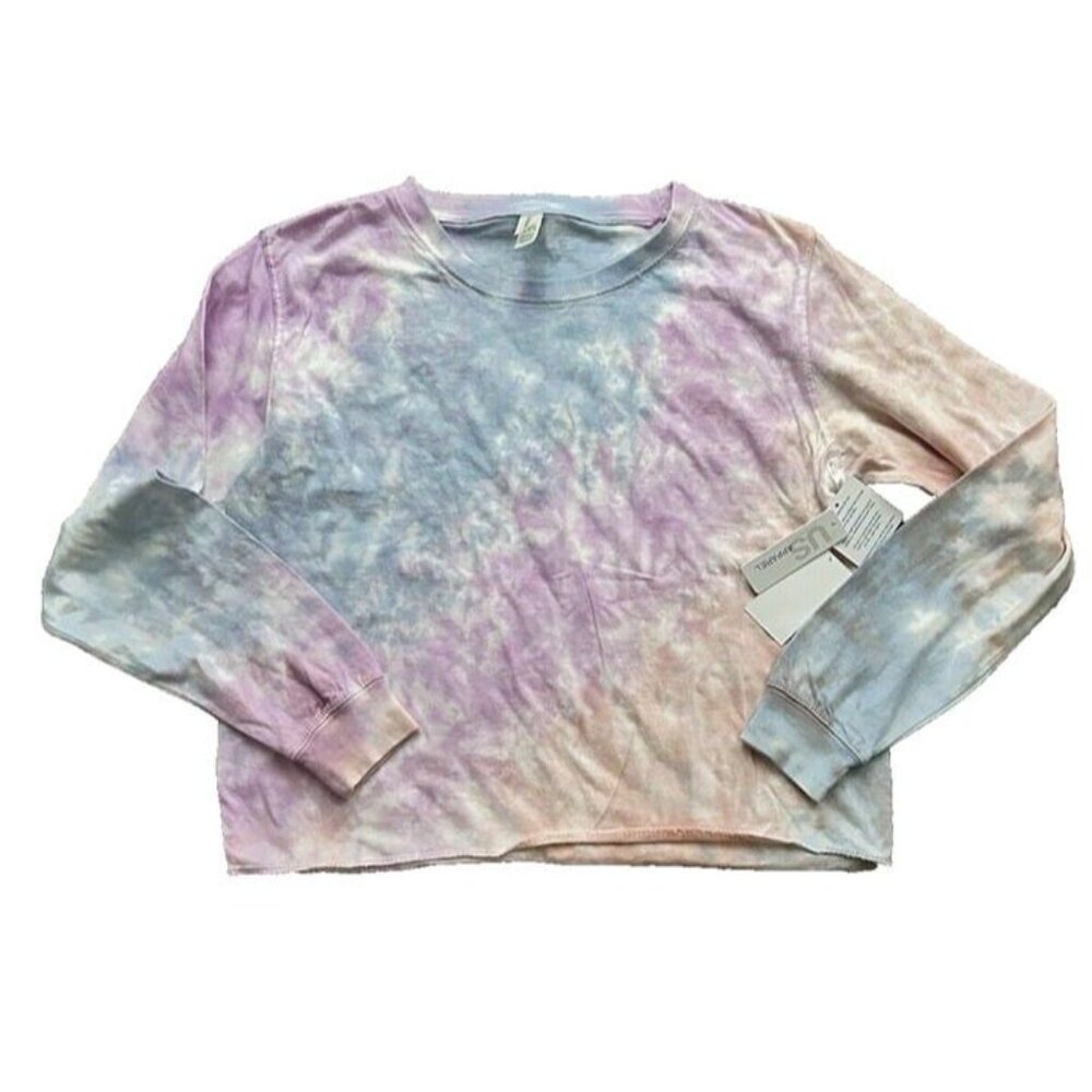 US Apparel Long Sleeve Tie Dye Crop Shirt Raw Edge Juniors Large